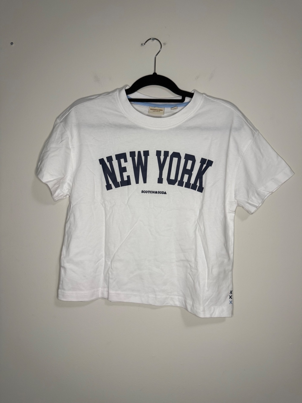 Scotch & Soda New York Graphic Cropped T-Shirt Cotton White Small